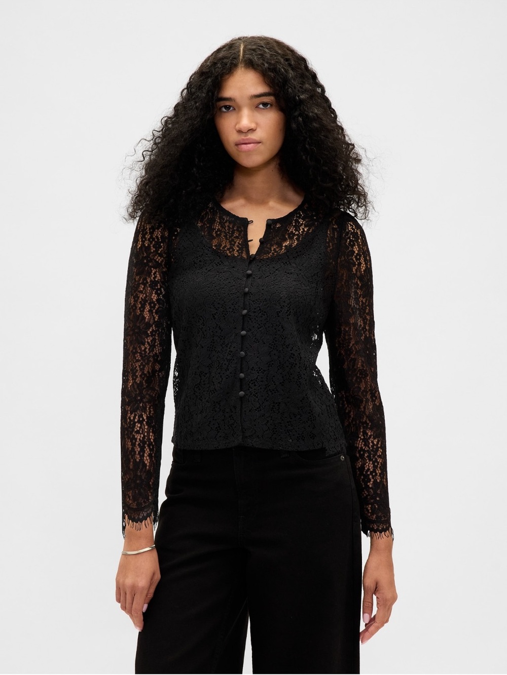 GAP NWT Black Lace Button-Front Women's Top small